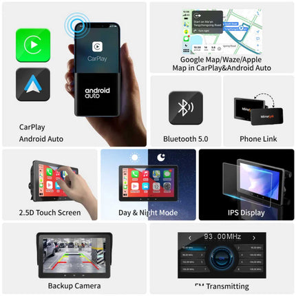 Bärbart navigationssystem med CarPlay och Android Auto | 7 tum | Bluetooth | FM-sändare | AUX