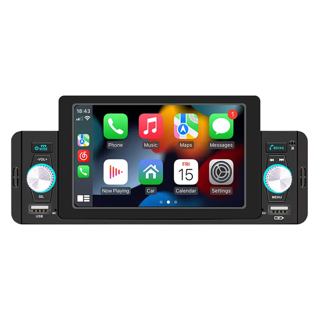 1 DIN 5" bilstereo med CarPlay och Android Auto